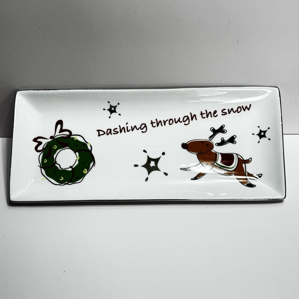Studio Dashing Through the Snow Holiday Serving Tray Platter Rectangle Reindeer